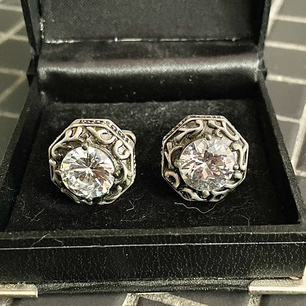 Angelino Cufflinks, Round Clear Stone